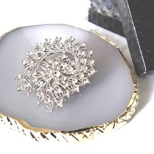 New Boutique Silver Crystal Sunburst Starburst Brooch Pin 2" Sparkly Statement